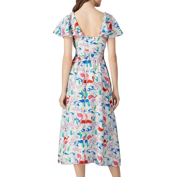 Tanya Taylor Flamingos Silk Printed Teigan Dress 12 - Picture 3 of 12